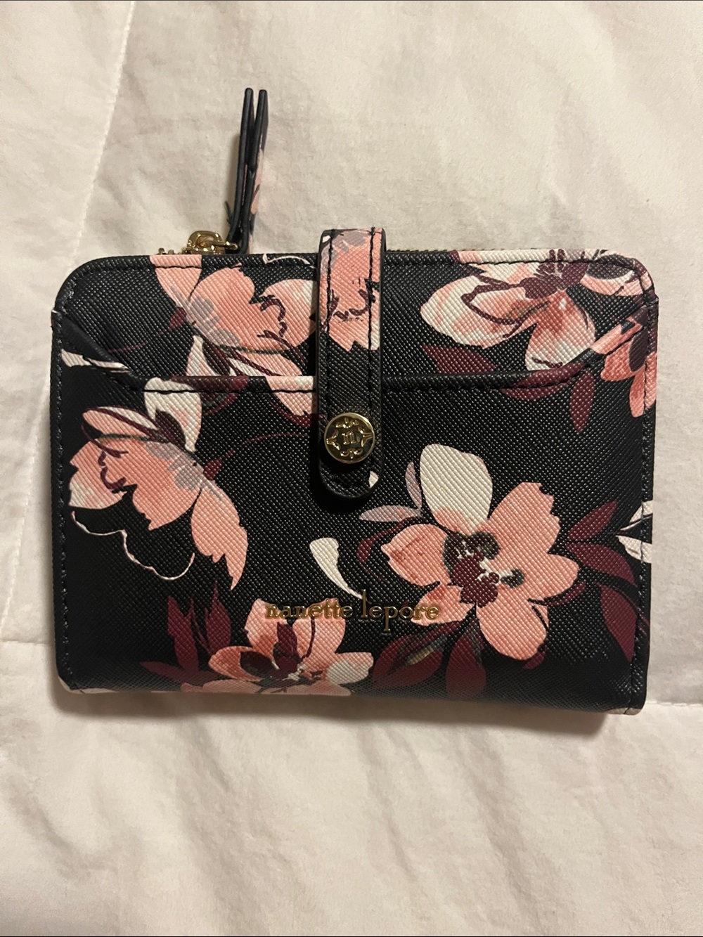 NEVER USED Black and pick flower wallet